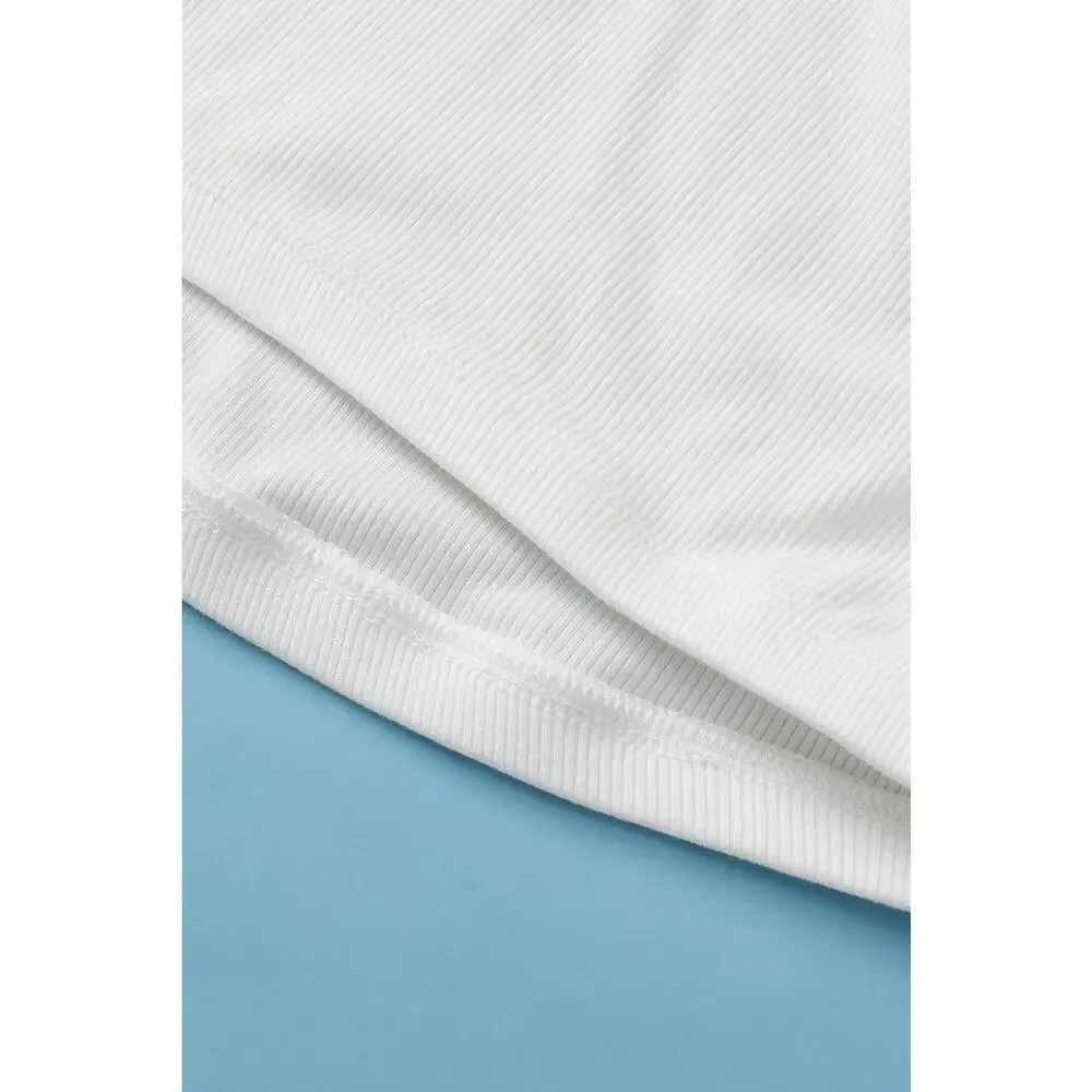 White Athletic Ribbed Cropped Cami Top New Size Large